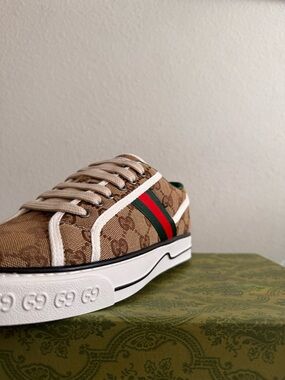 Gucci Brown Monogram Canvas Sneaker with Green and Red Web Stripe